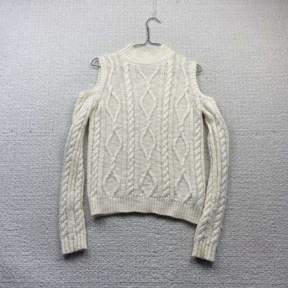 Guess Chunky Cable Knit Sweater Aran Fisherman White Cut-Out Shoulder Wom Size S